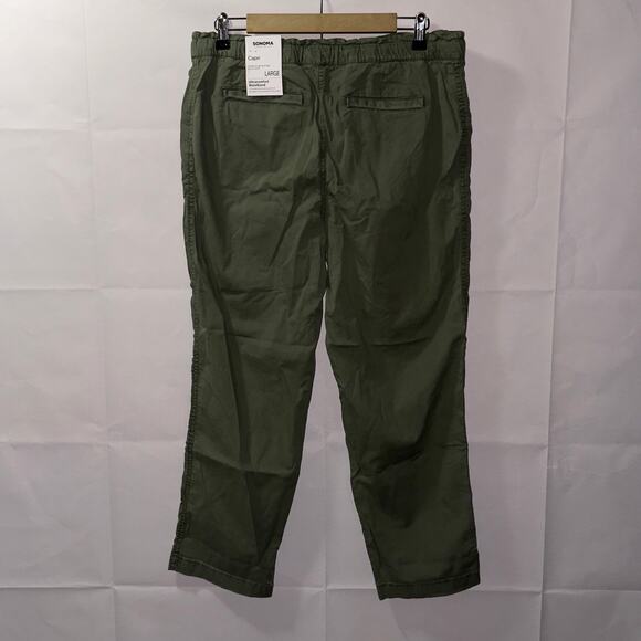 Sonoma Olive Green Easy Paper Bag Waist Capri Pants women’s size Large - Picture 2 of 7
